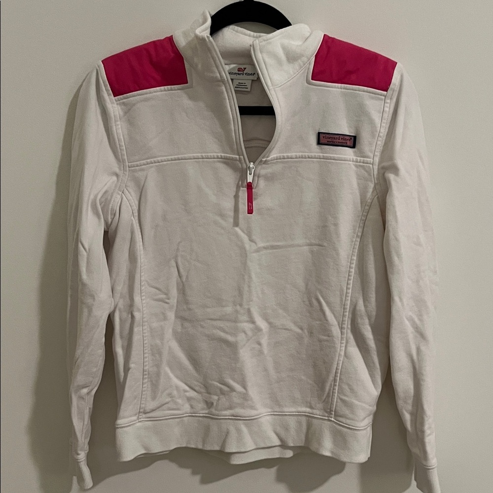 Vineyard Vines White and Pink Quarter-Zip Pullover